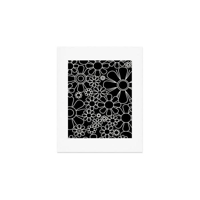 Minimal Retro Garden Flowers Contemporary Modern Black and Cream Pattern Art Print Gallery Image 1