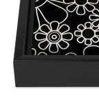 Minimal Retro Garden Flowers Contemporary Modern Black and Cream Pattern Framed Canvas Print Gallery Image 3