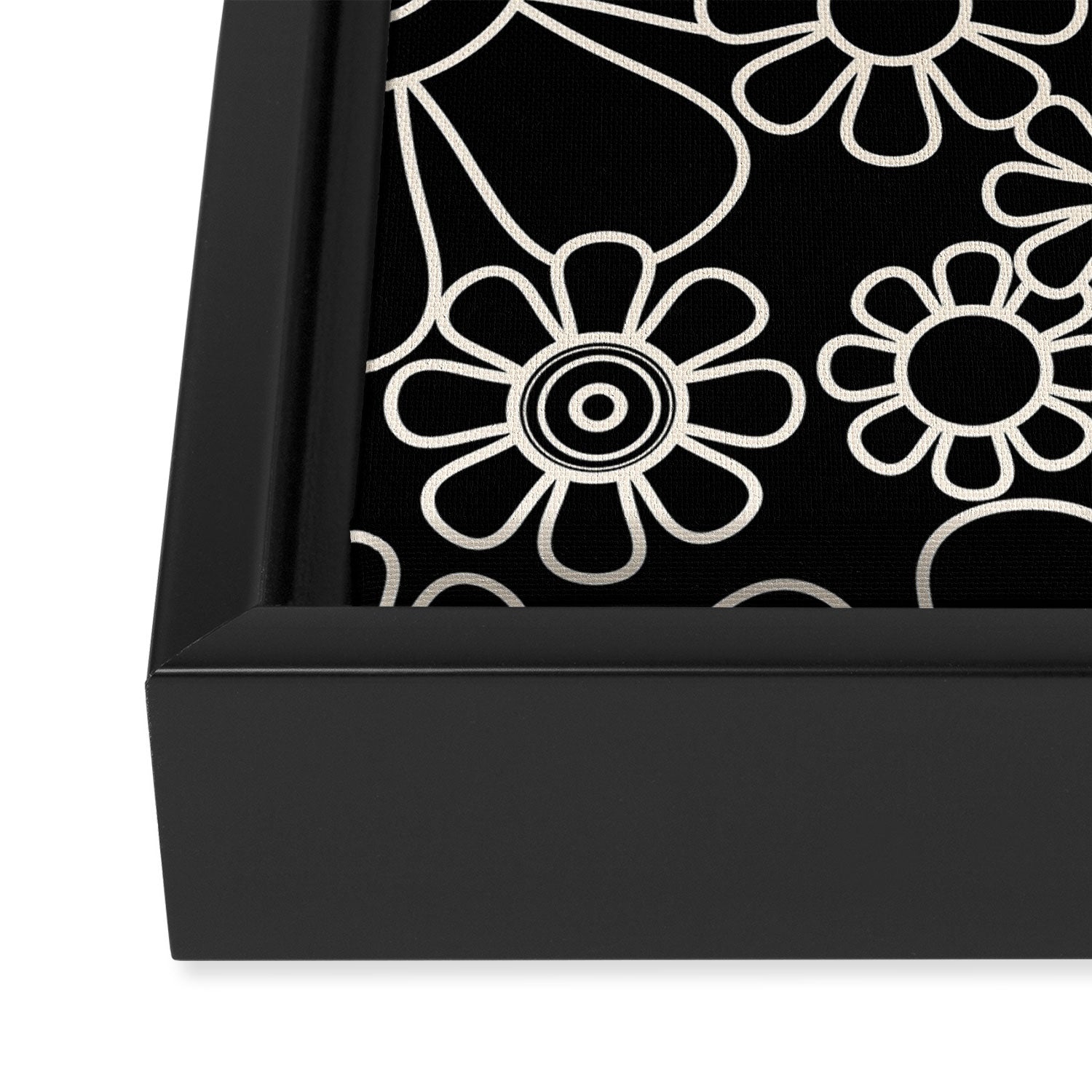 Minimal Retro Garden Flowers Contemporary Modern Black and Cream Pattern Framed Canvas Print Gallery Image 3