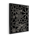 Minimal Retro Garden Flowers Contemporary Modern Black and Cream Pattern Framed Canvas Print Gallery Image 2