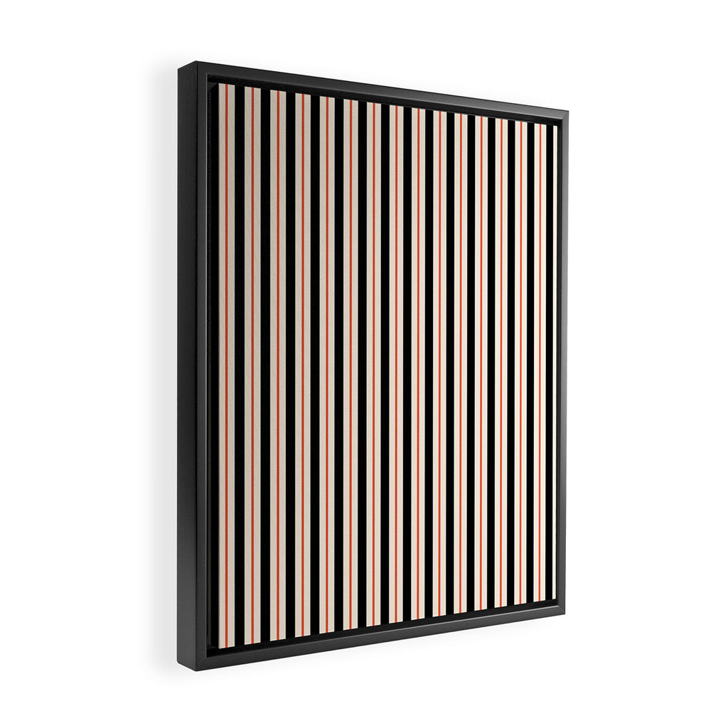 Minimal Retro Modern Stripe Pattern in Black, Orange, and Almond Cream Framed Canvas Print Gallery Image 2