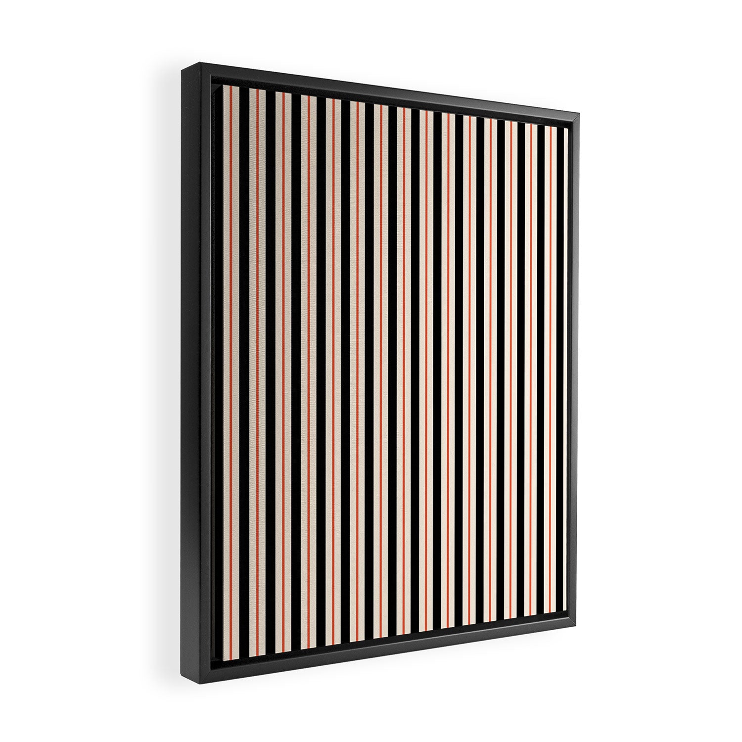 Minimal Retro Modern Stripe Pattern in Black, Orange, and Almond Cream Framed Canvas Print Gallery Image 2