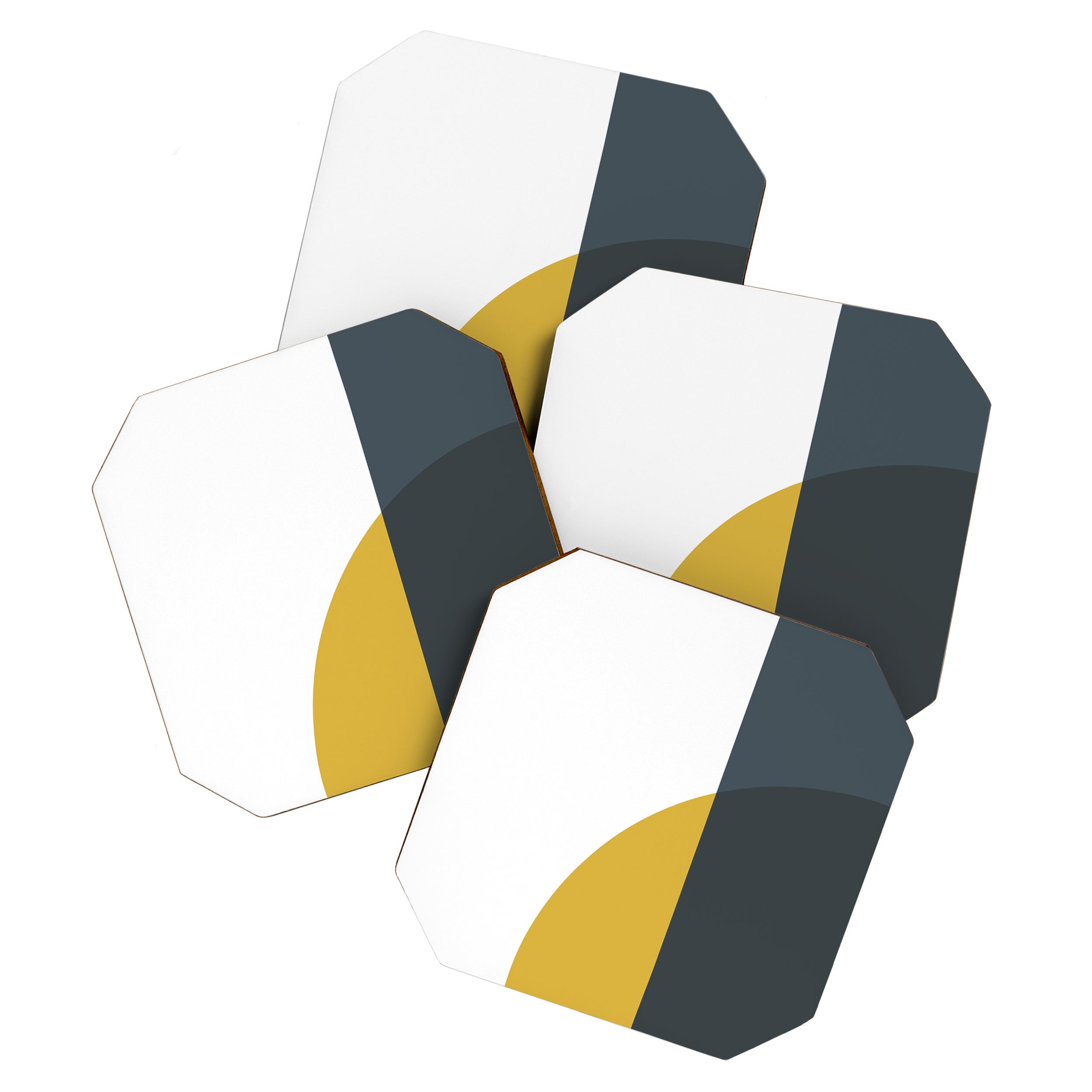 Minimalist Abstract Geometric in Mustard Yellow, Navy Blue, and White Coaster Gallery Image 1