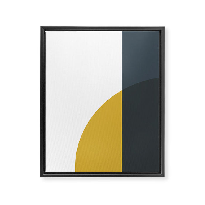 Minimalist Abstract Geometric in Mustard Yellow, Navy Blue, and White Framed Canvas Print Gallery Image 1