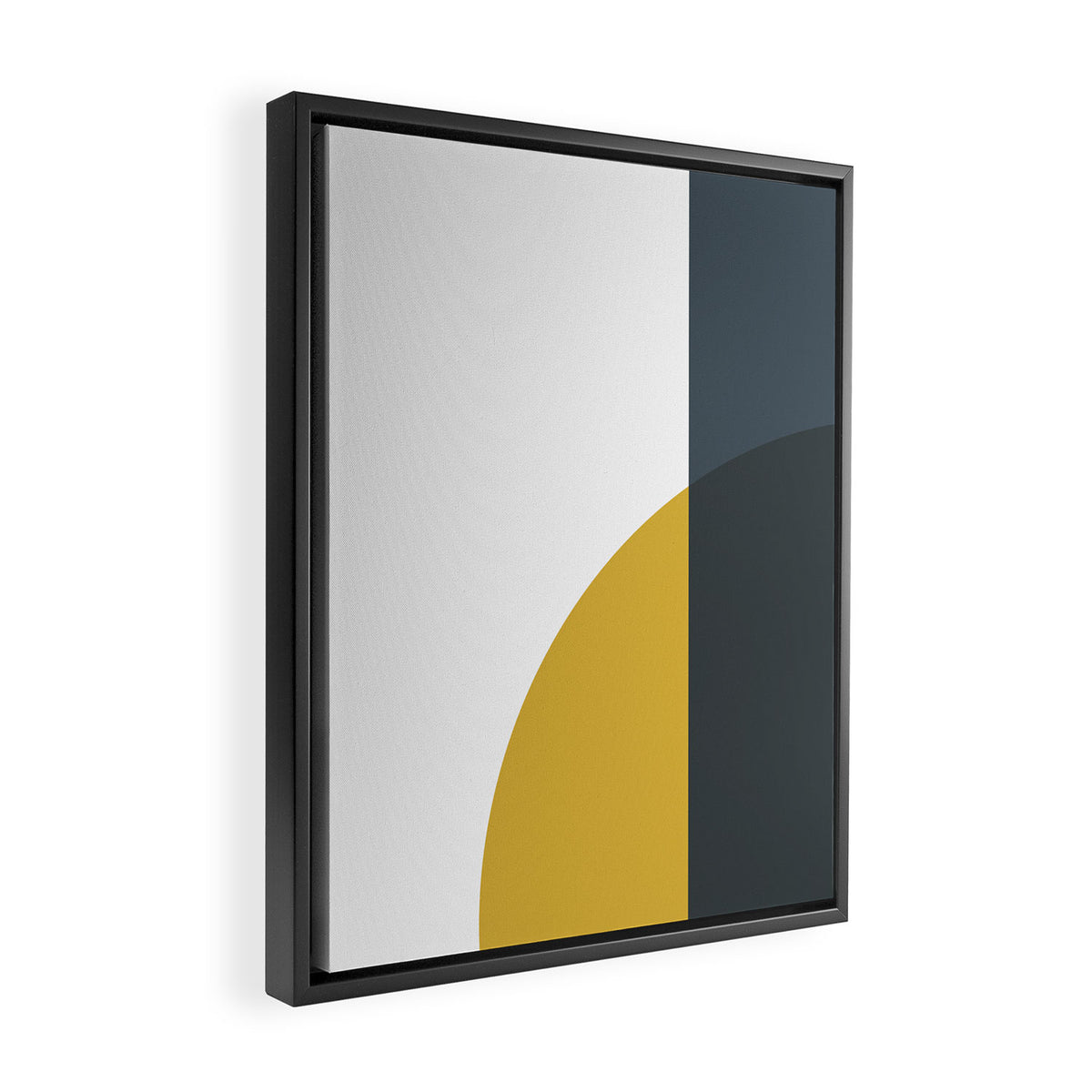 Minimalist Abstract Geometric in Mustard Yellow, Navy Blue, and White Framed Canvas Print Gallery Image 2