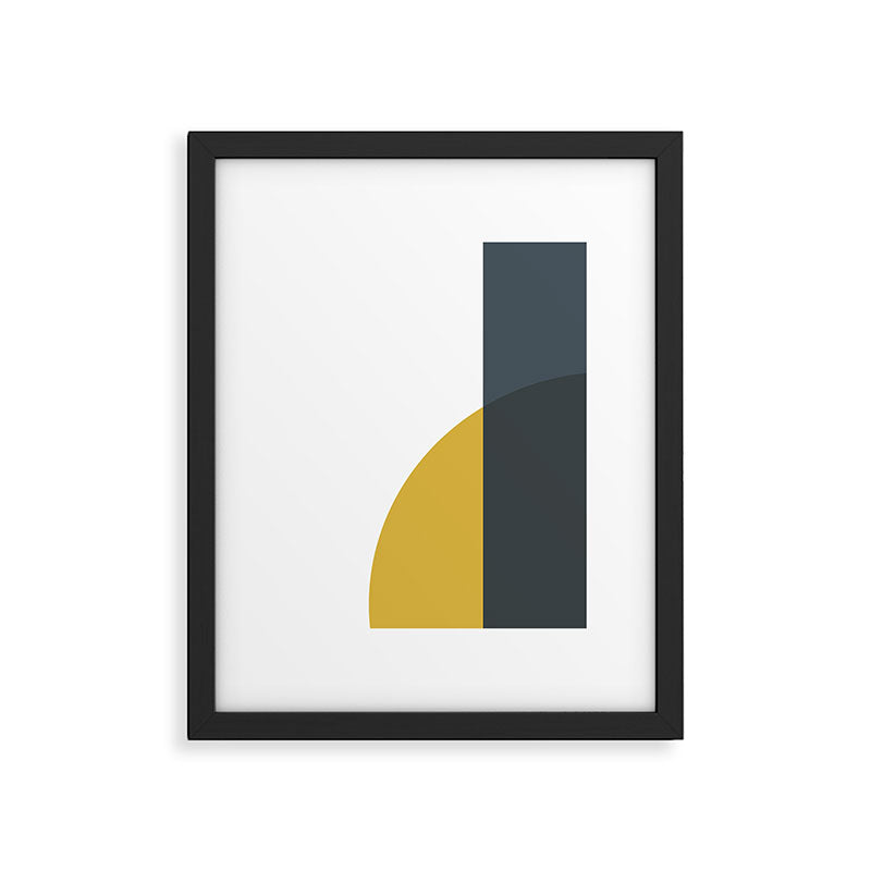 Minimalist Abstract Geometric in Mustard Yellow, Navy Blue, and White Framed Art Print Gallery Image 4