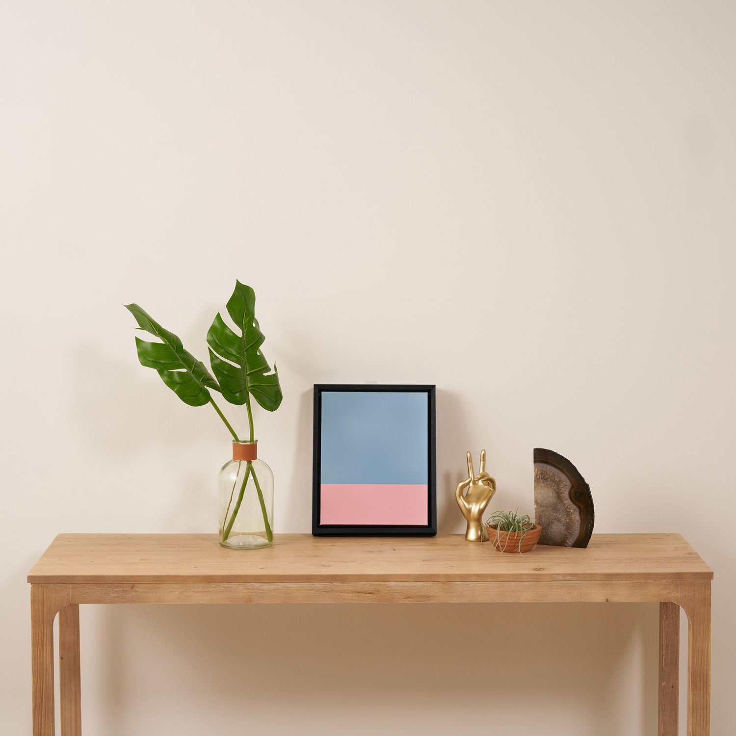 Minimalist Color Block Cuffed Solid in Pastel Light Blue and Baby Pink Framed Canvas Print Gallery Image 4