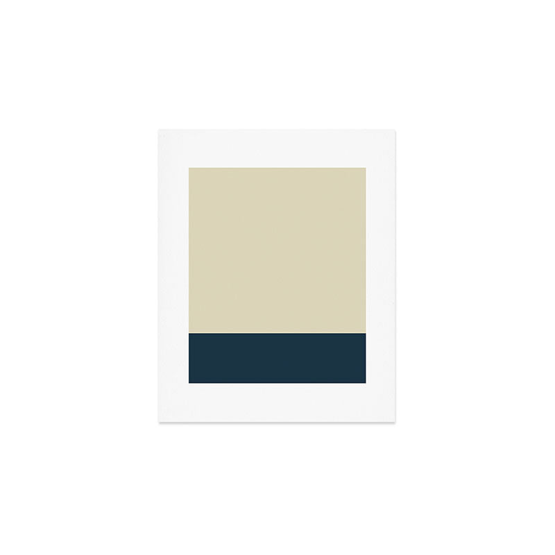 Minimalist Color Block Solid in Cream Beige and Navy Blue Art Print Gallery Image 1