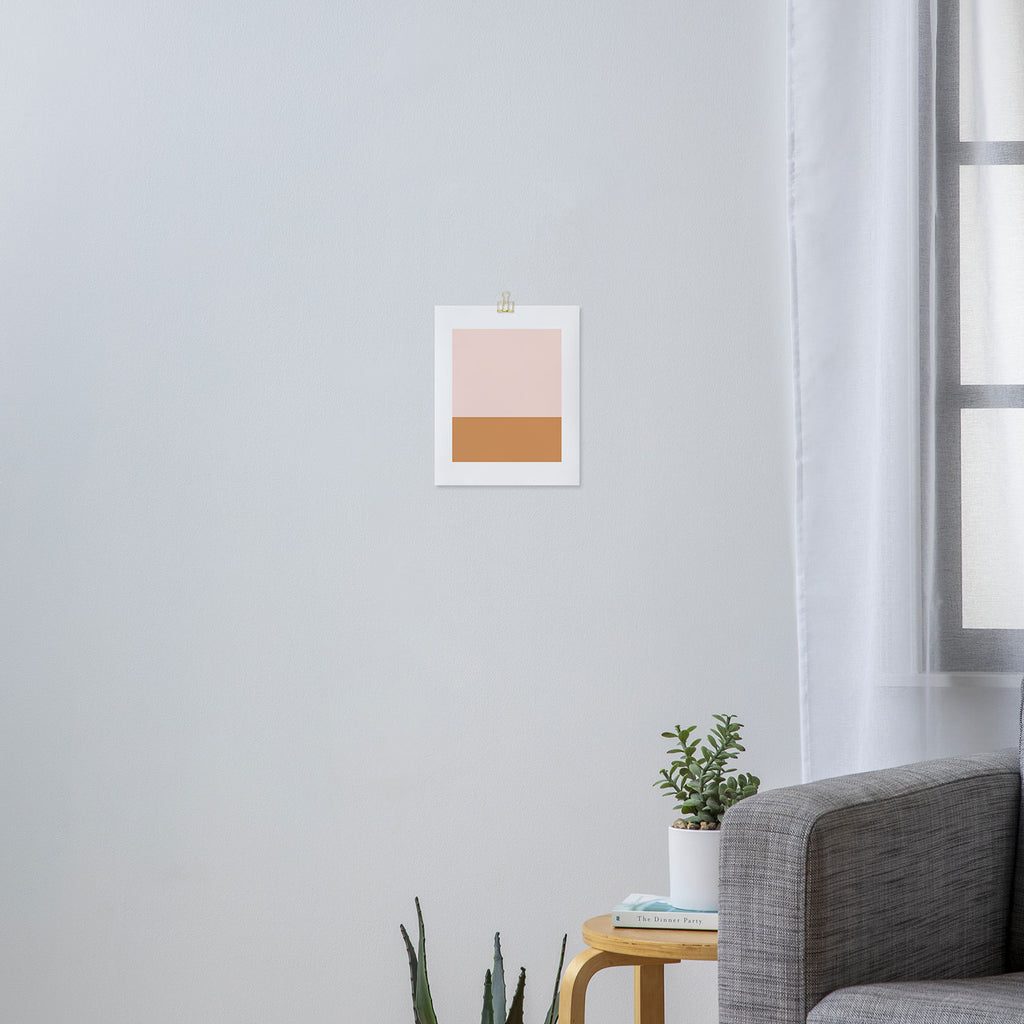 Minimalist Colour Block in Pale Blush Pink and Muted Ochre Art Print Gallery Image 3