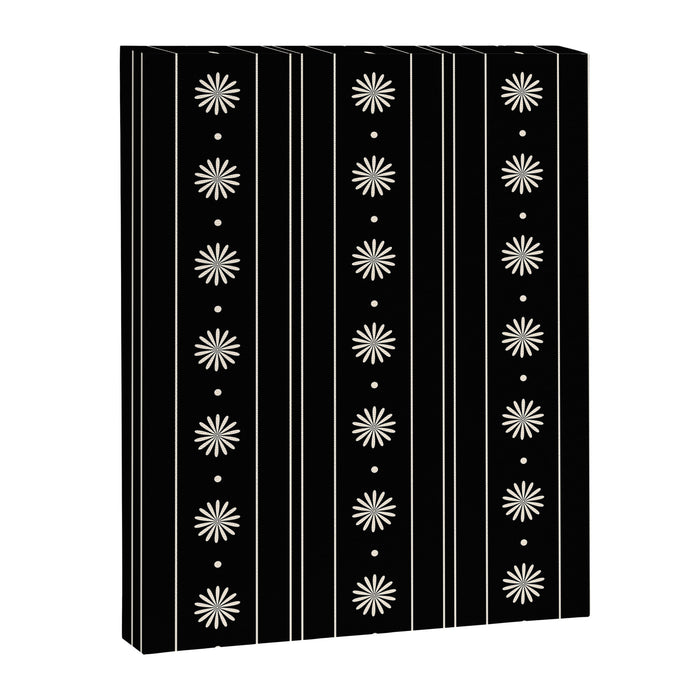 Minimalist Daisy Stripes Geometric Flowers and Stripe Pattern in Black and Almond Cream Canvas Print Gallery Image 1