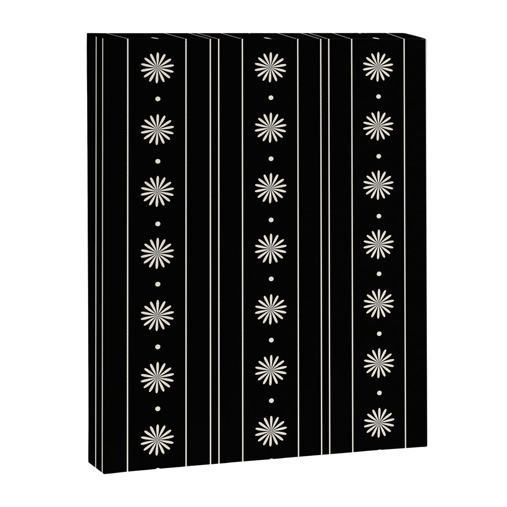 Minimalist Daisy Stripes Geometric Flowers and Stripe Pattern in Black and Almond Cream Canvas Print Gallery Image 8