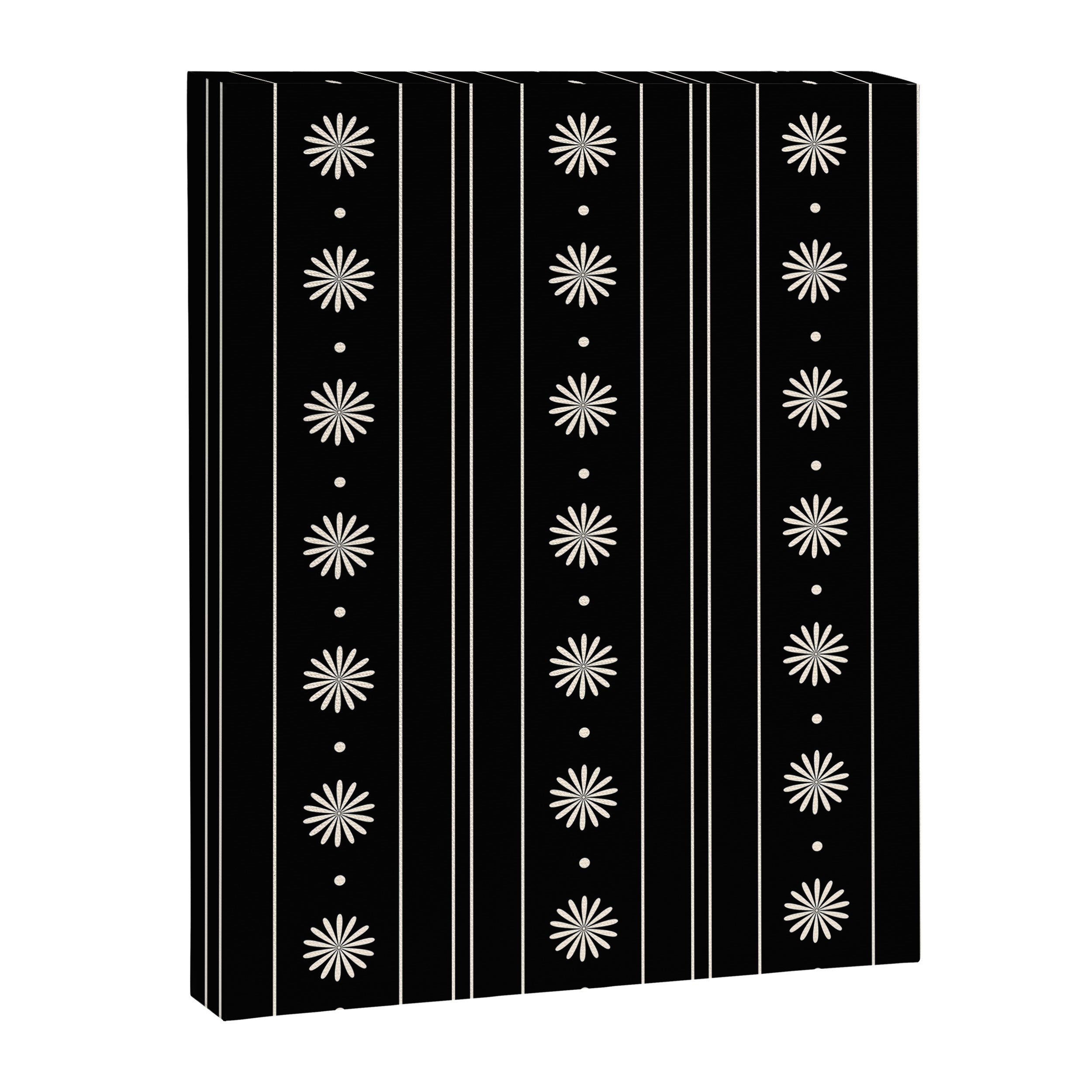 Minimalist Daisy Stripes Geometric Flowers and Stripe Pattern in Black and Almond Cream Canvas Print Gallery Image 8