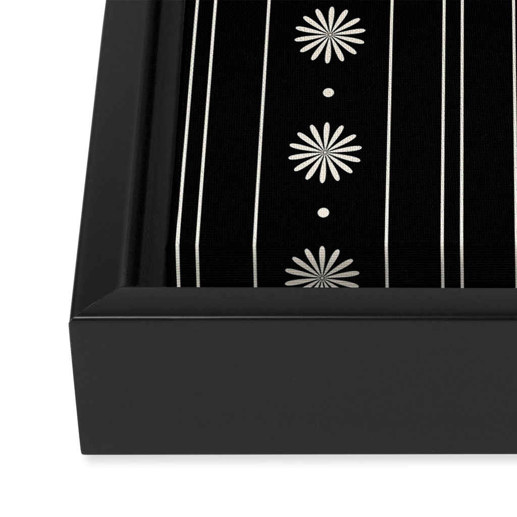 Minimalist Daisy Stripes Geometric Flowers and Stripe Pattern in Black and Almond Cream Framed Canvas Print Gallery Image 3