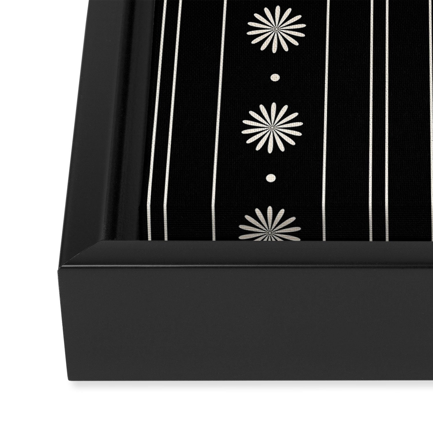 Minimalist Daisy Stripes Geometric Flowers and Stripe Pattern in Black and Almond Cream Framed Canvas Print Gallery Image 3