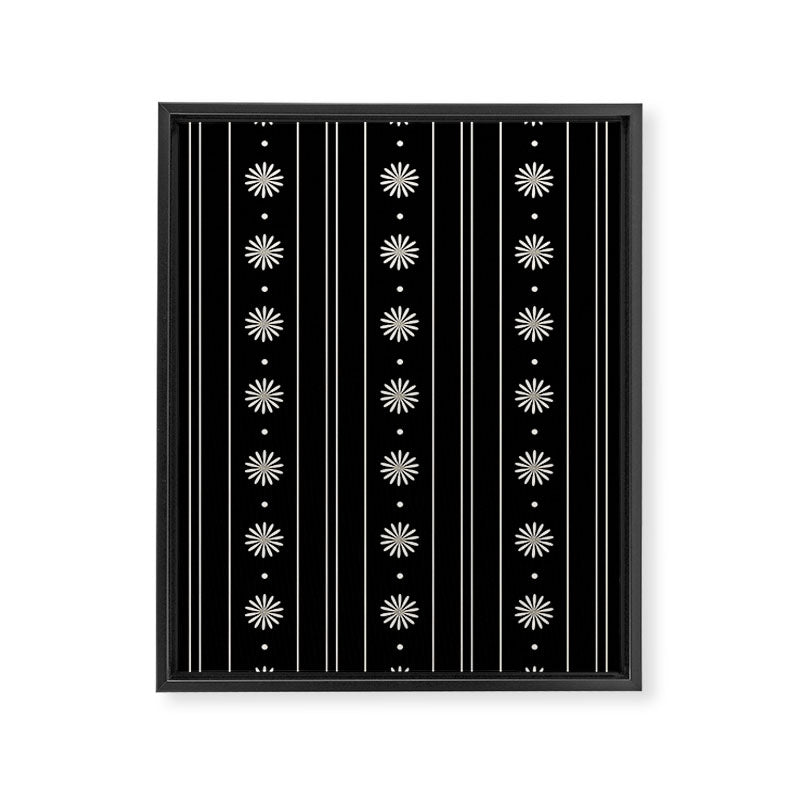 Minimalist Daisy Stripes Geometric Flowers and Stripe Pattern in Black and Almond Cream Framed Canvas Print Gallery Image 8