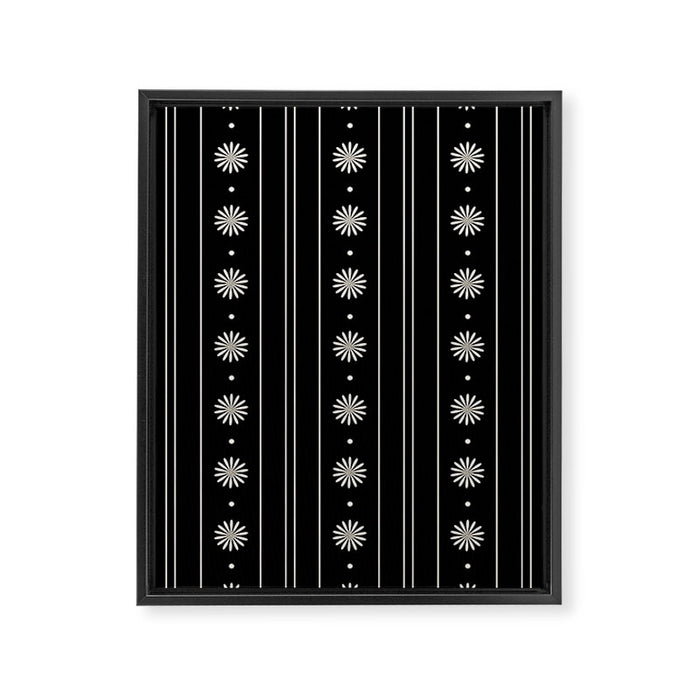 Minimalist Daisy Stripes Geometric Flowers and Stripe Pattern in Black and Almond Cream Framed Canvas Print Gallery Image 1