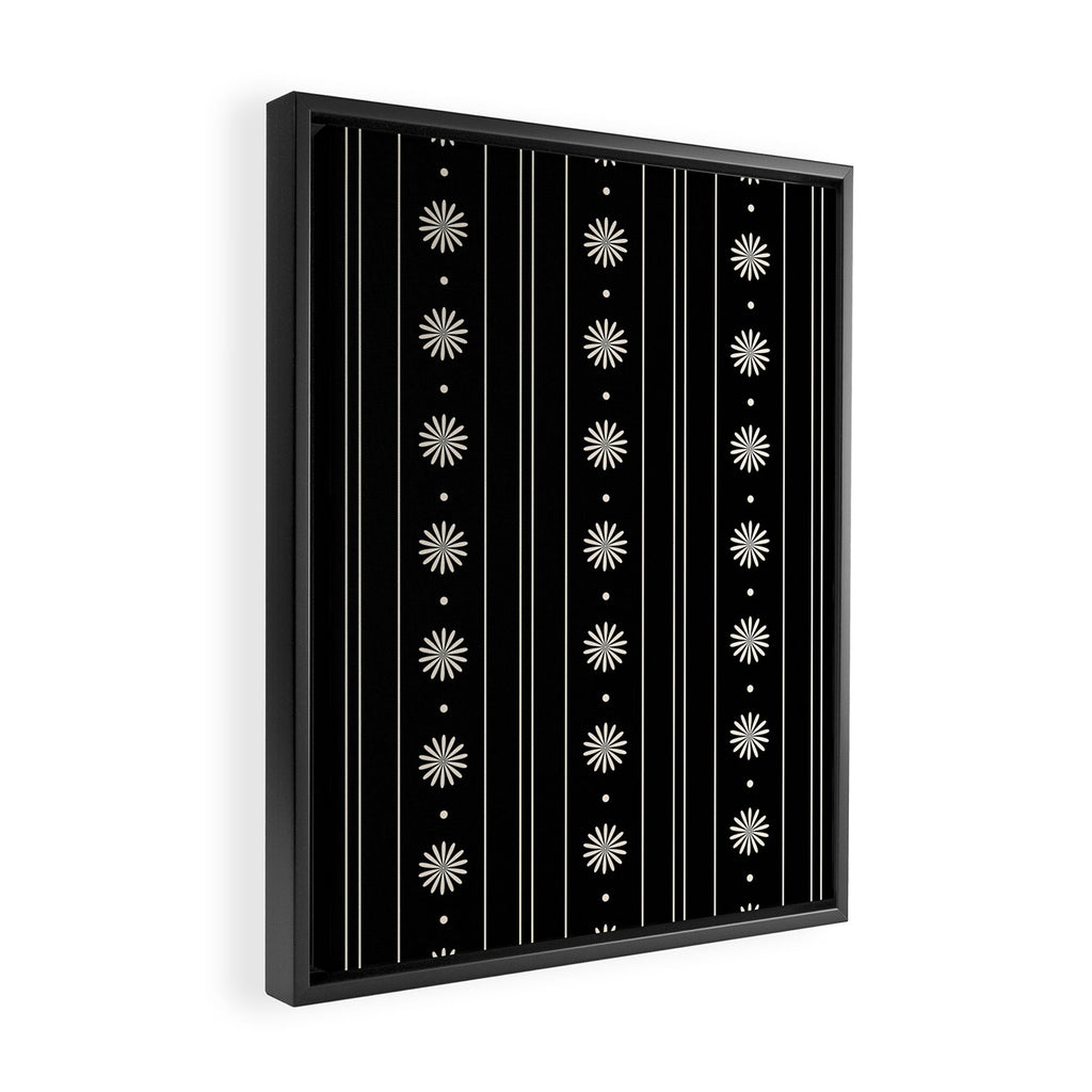 Minimalist Daisy Stripes Geometric Flowers and Stripe Pattern in Black and Almond Cream Framed Canvas Print Gallery Image 2
