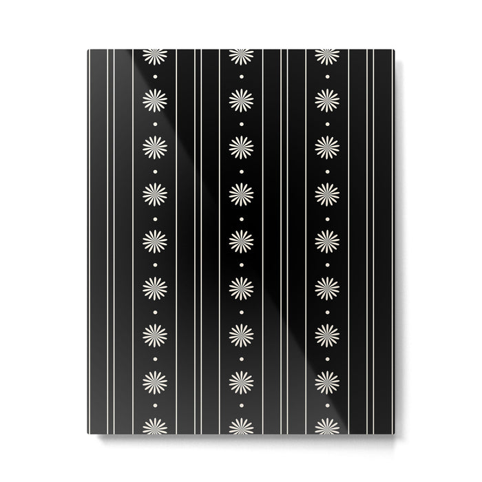Minimalist Daisy Stripes Geometric Flowers and Stripe Pattern in Black and Almond Cream Metal Print Gallery Image 1