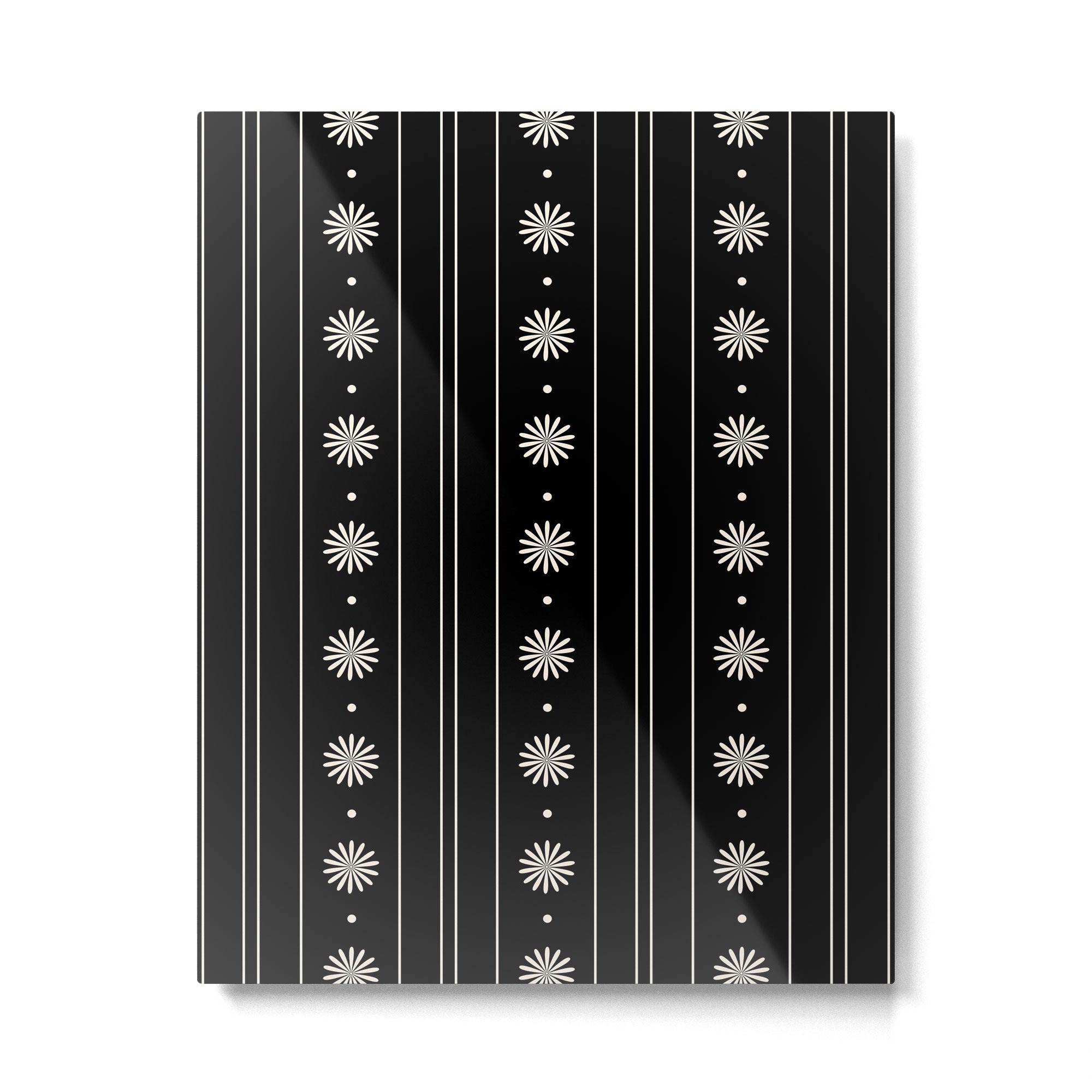 Minimalist Daisy Stripes Geometric Flowers and Stripe Pattern in Black and Almond Cream Metal Print Gallery Image 6