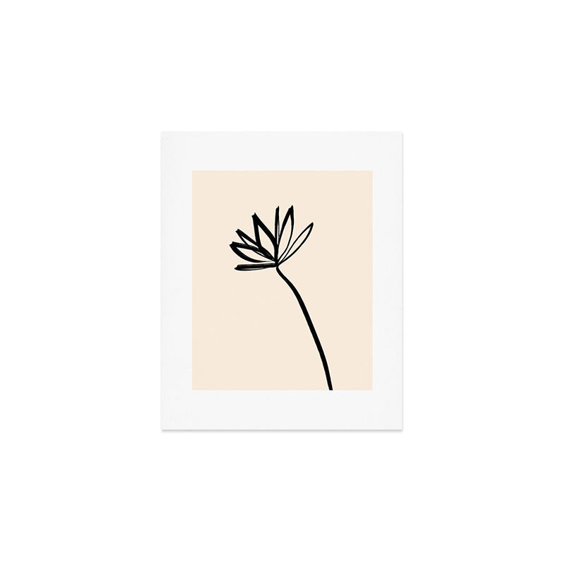 Minimalist Flower Black and Almond Cream Art Print Gallery Image 1
