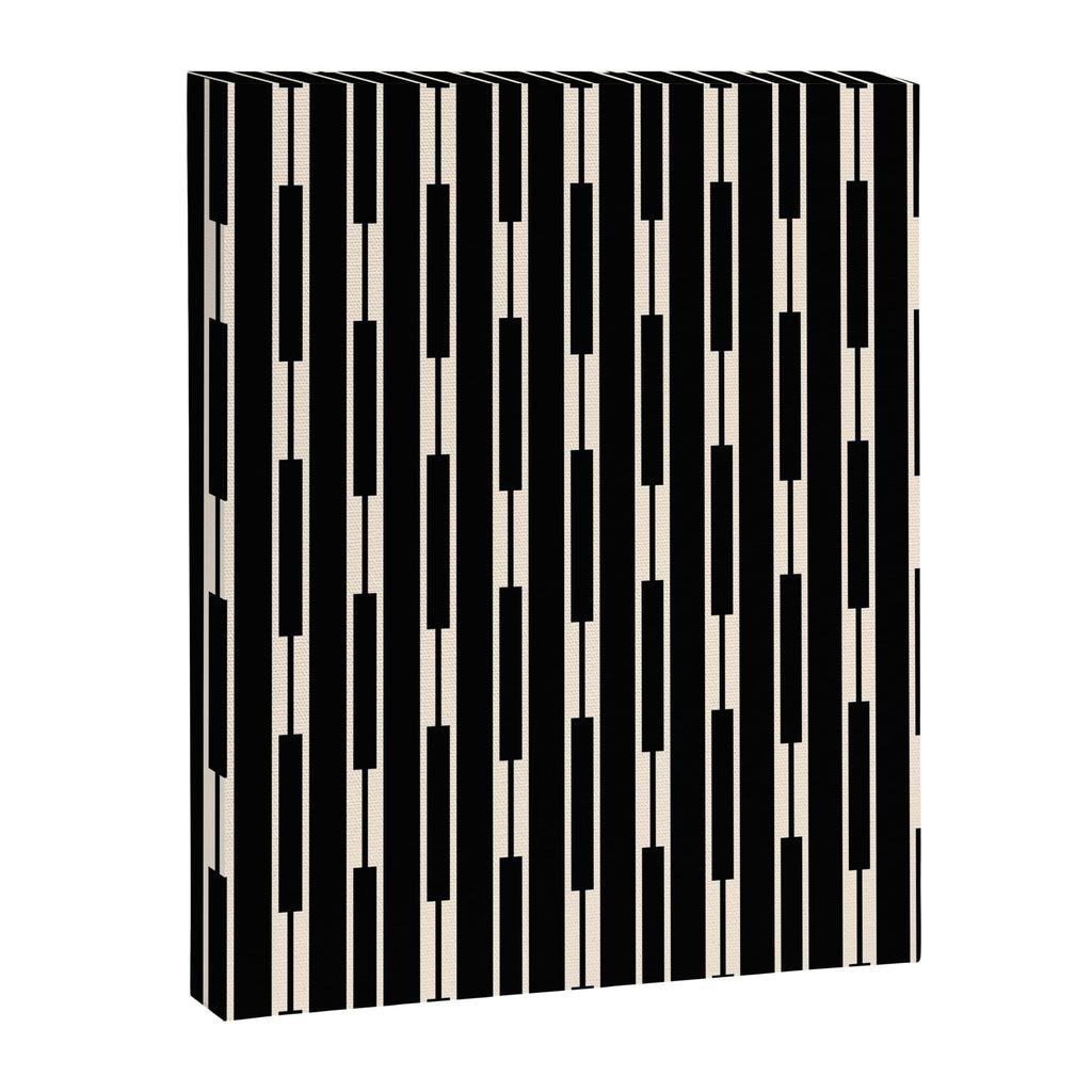 Minimalist Geo Chain Block Stripe Vertical Pattern in Black and Cream Canvas Print Gallery Image 8