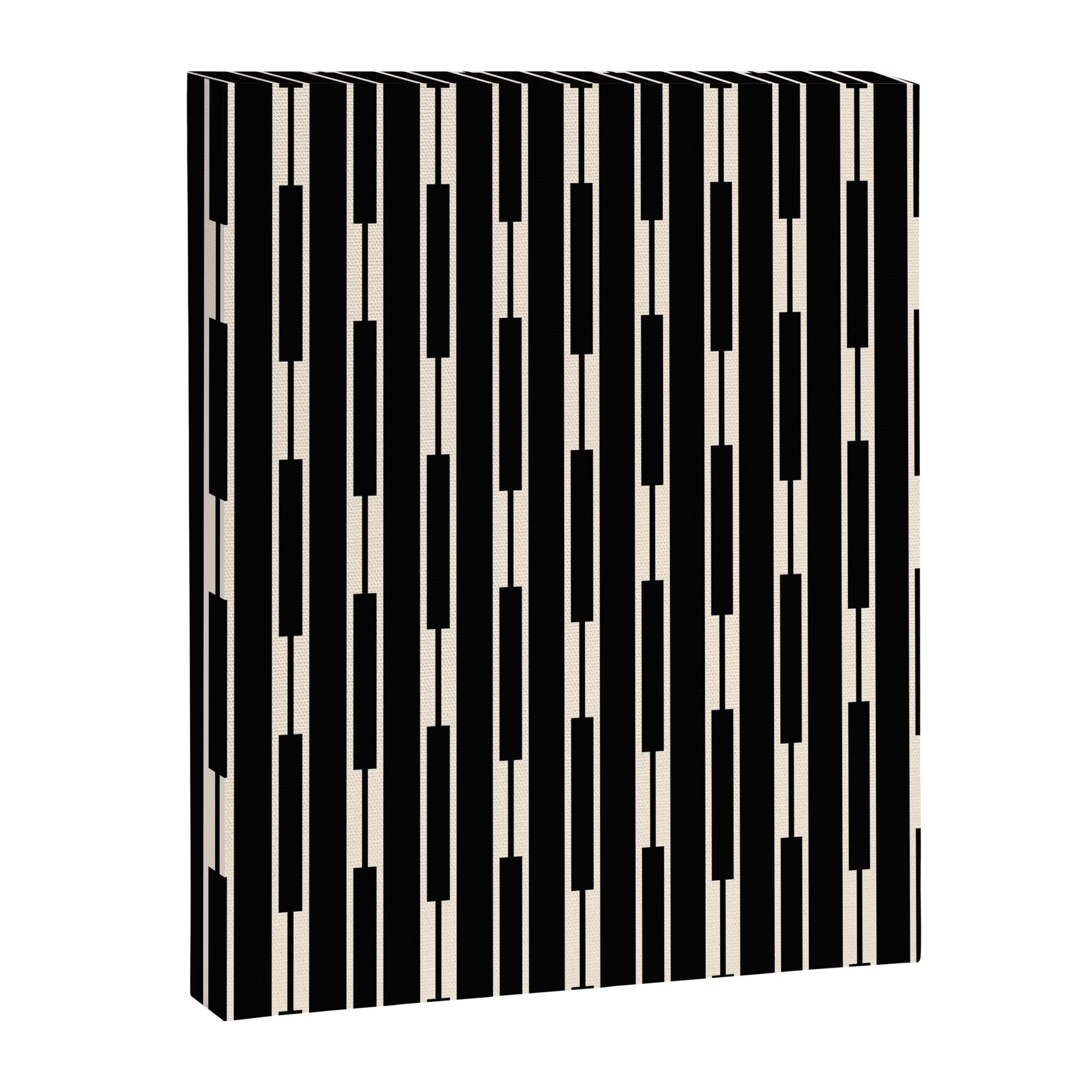 Minimalist Geo Chain Block Stripe Vertical Pattern in Black and Cream Canvas Print Gallery Image 8