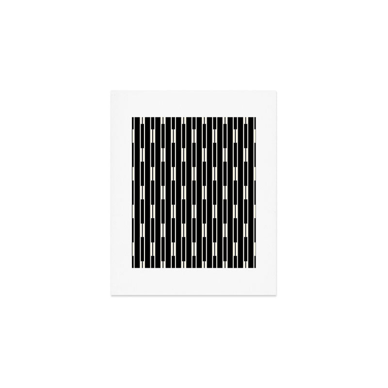 Minimalist Geo Chain Block Stripe Vertical Pattern in Black and Cream Art Print Gallery Image 1