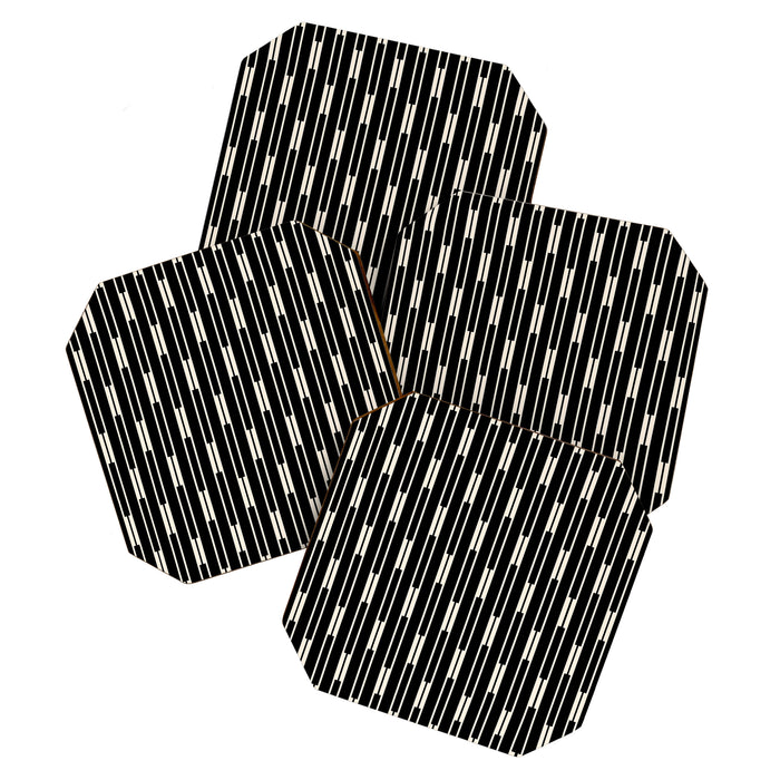 Minimalist Geo Chain Block Stripe Vertical Pattern in Black and Cream Coaster Gallery Image 1
