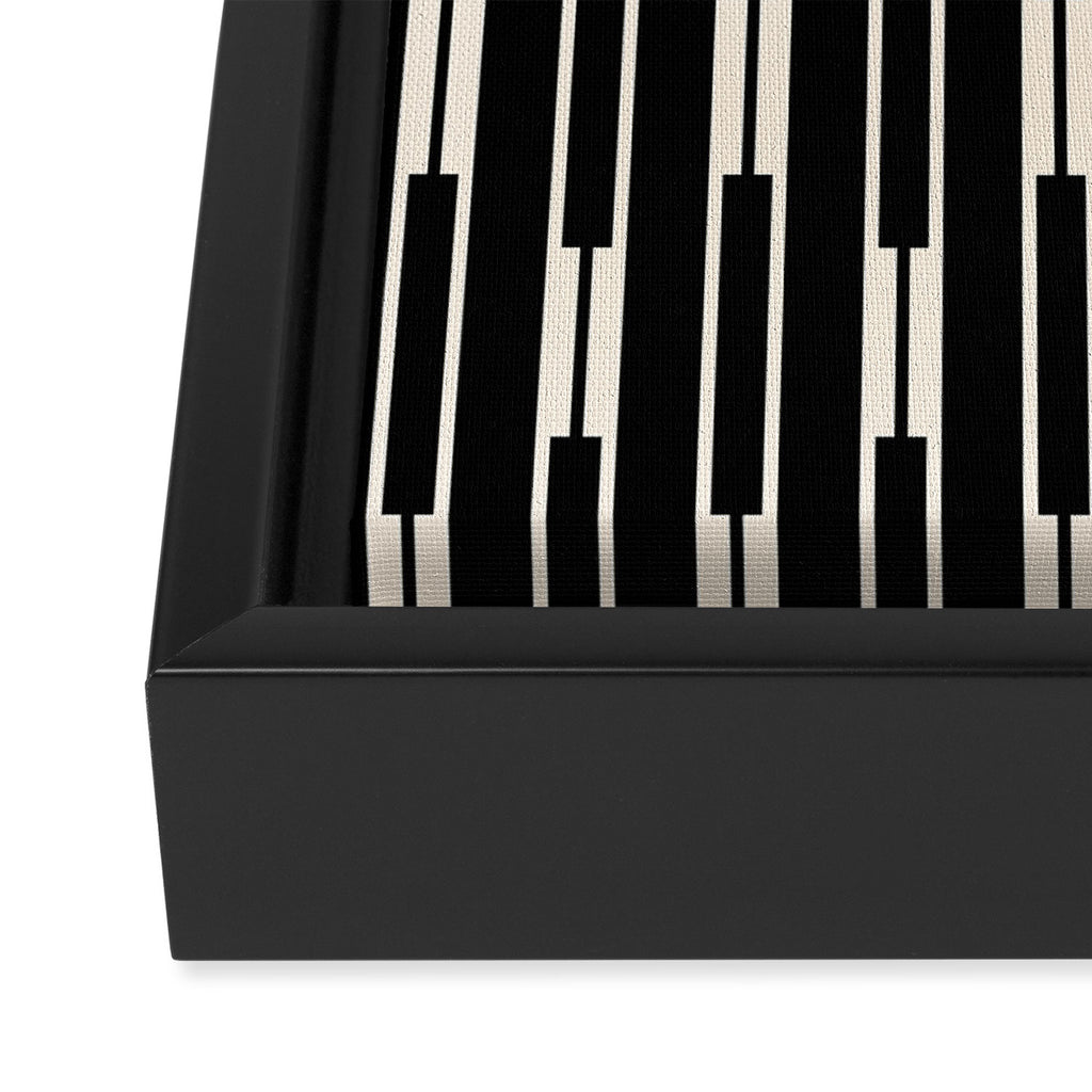Minimalist Geo Chain Block Stripe Vertical Pattern in Black and Cream Framed Canvas Print Gallery Image 3