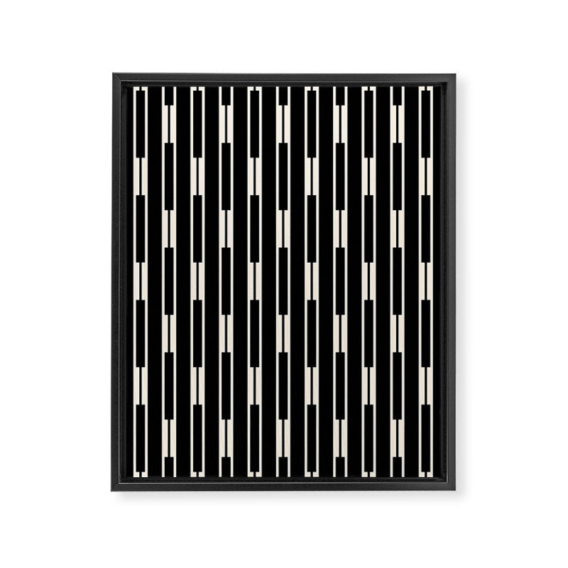 Minimalist Geo Chain Block Stripe Vertical Pattern in Black and Cream Framed Canvas Print Gallery Image 8
