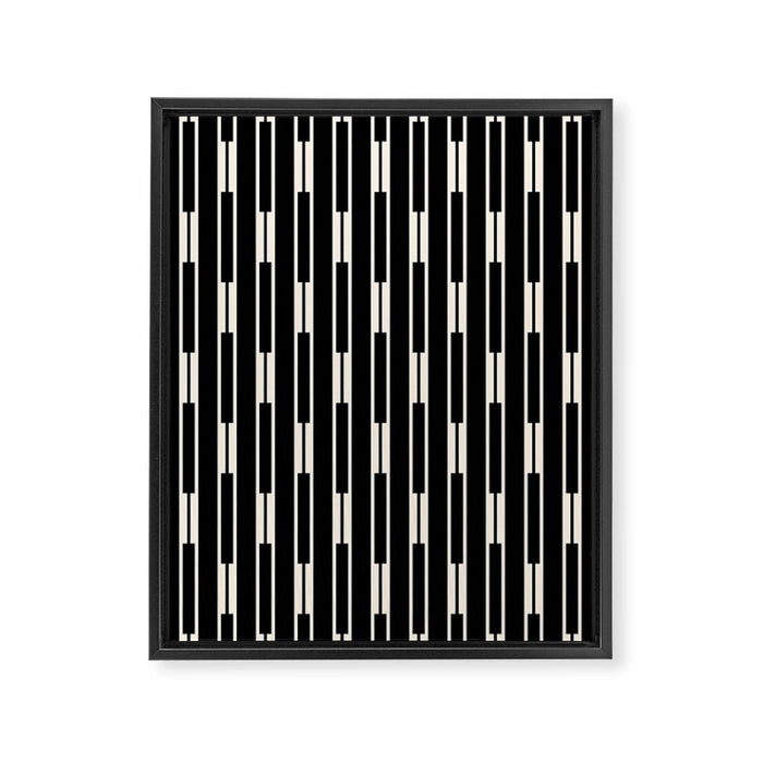 Minimalist Geo Chain Block Stripe Vertical Pattern in Black and Cream Framed Canvas Print Gallery Image 1