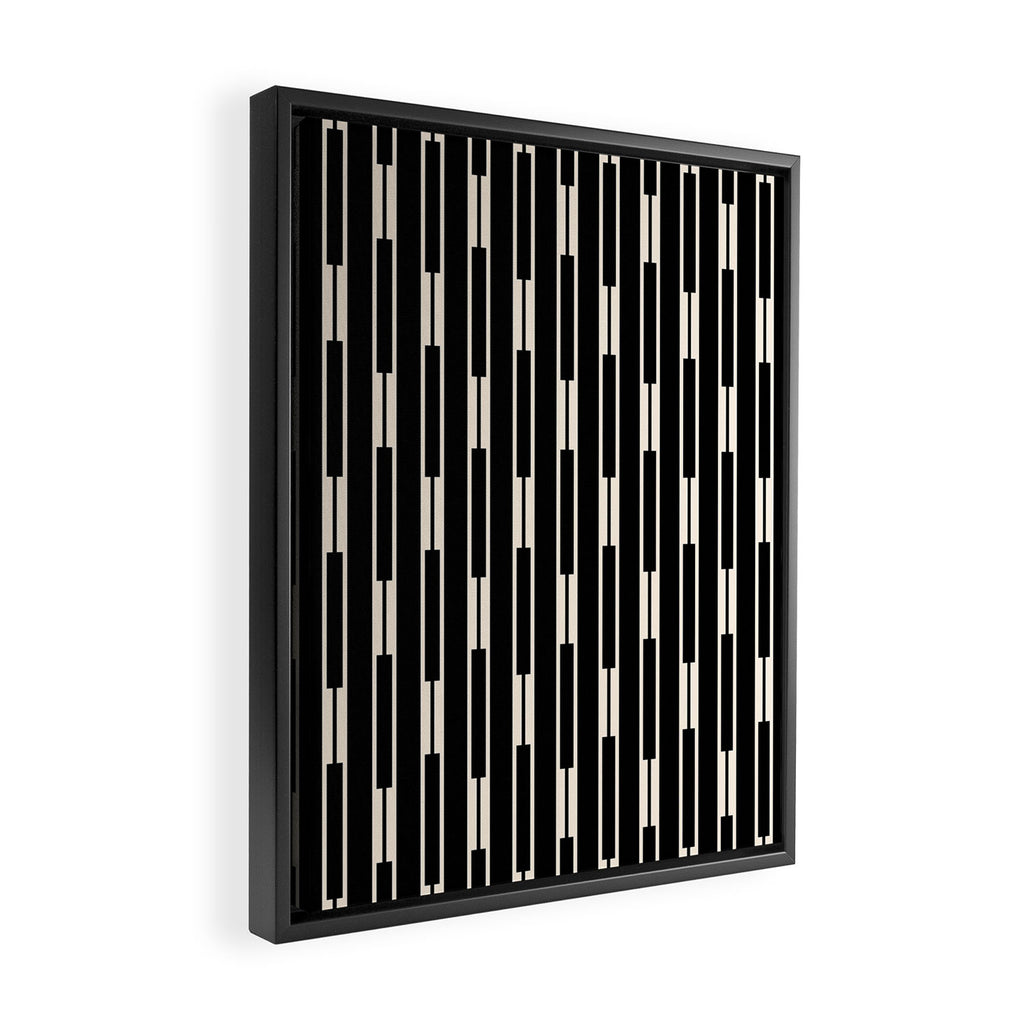 Minimalist Geo Chain Block Stripe Vertical Pattern in Black and Cream Framed Canvas Print Gallery Image 2