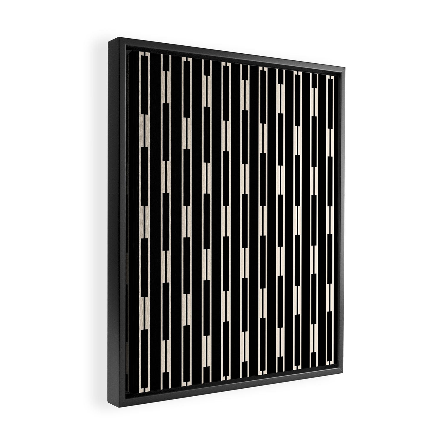 Minimalist Geo Chain Block Stripe Vertical Pattern in Black and Cream Framed Canvas Print Gallery Image 2