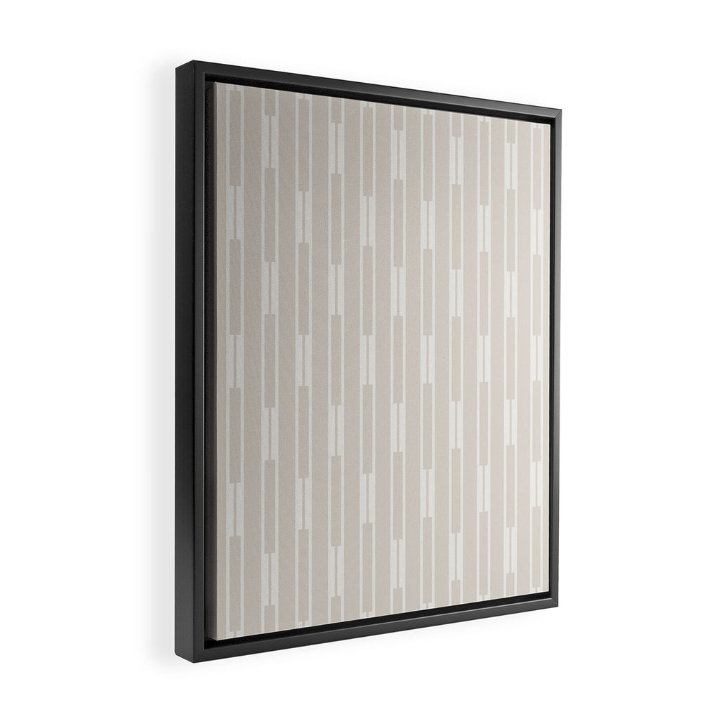 Minimalist Geo Chain Neutral Vertical  Stripe Pattern in Mushroom Beige and Cream Framed Canvas Print Gallery Image 2