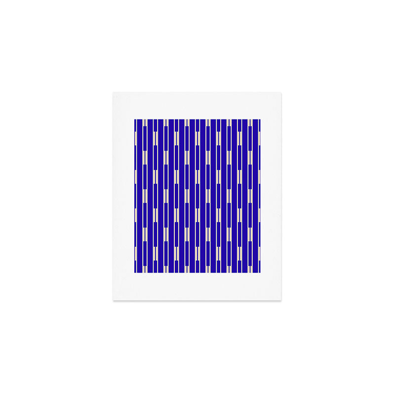 Minimalist Geo Chain Vertical Block Stripe Pattern in Cobalt Blue and Beige Art Print Gallery Image 1