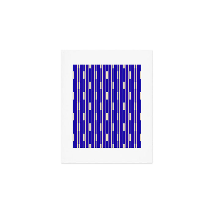 Minimalist Geo Chain Vertical Block Stripe Pattern in Cobalt Blue and Beige Art Print Gallery Image 1