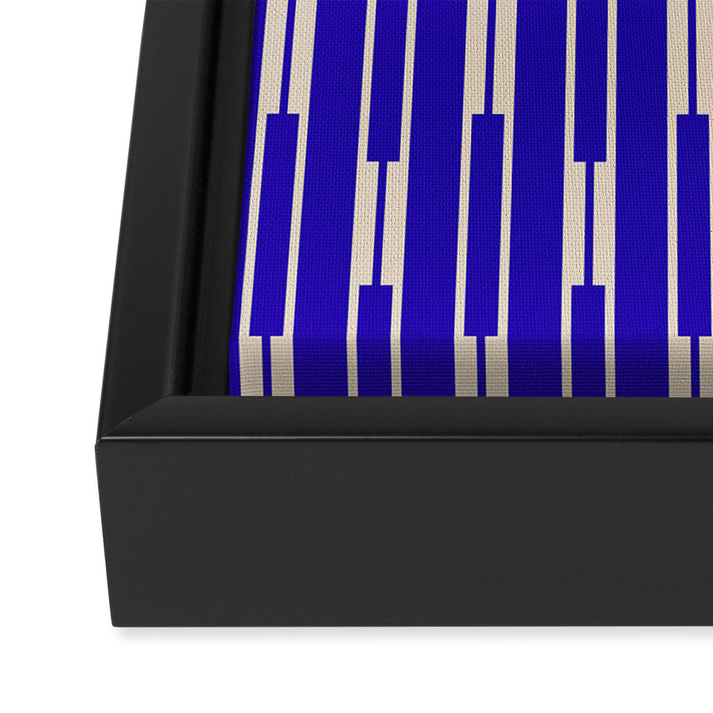 Minimalist Geo Chain Vertical Block Stripe Pattern in Cobalt Blue and Beige Framed Canvas Print Gallery Image 3