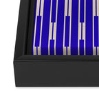 Minimalist Geo Chain Vertical Block Stripe Pattern in Cobalt Blue and Beige Framed Canvas Print Gallery Image 3