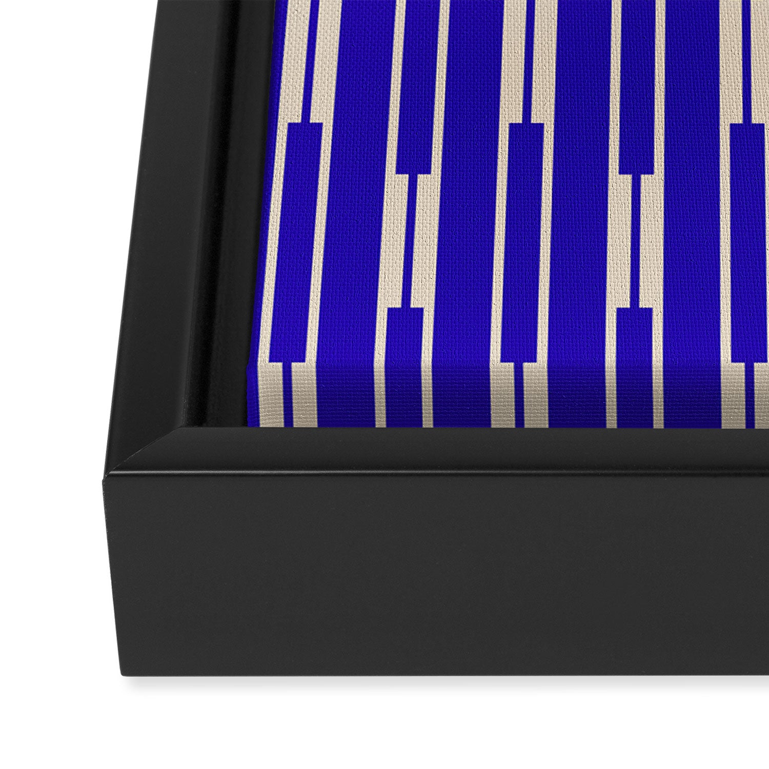 Minimalist Geo Chain Vertical Block Stripe Pattern in Cobalt Blue and Beige Framed Canvas Print Gallery Image 3