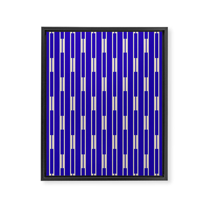Minimalist Geo Chain Vertical Block Stripe Pattern in Cobalt Blue and Beige Framed Canvas Print Gallery Image 1