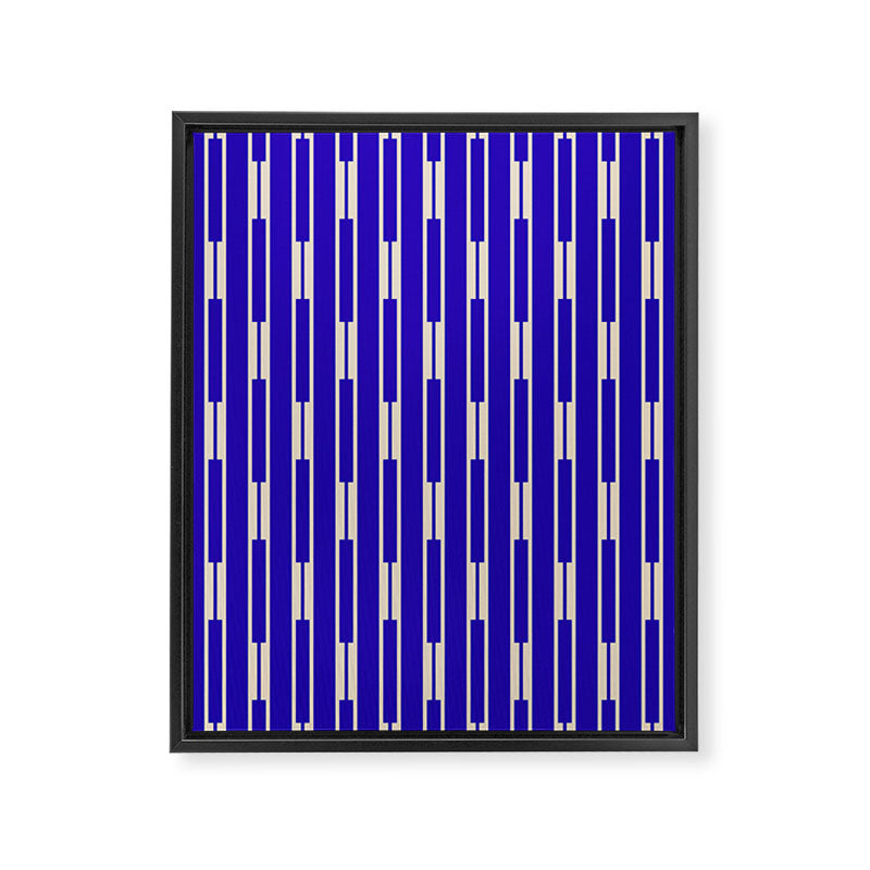 Minimalist Geo Chain Vertical Block Stripe Pattern in Cobalt Blue and Beige Framed Canvas Print Gallery Image 8