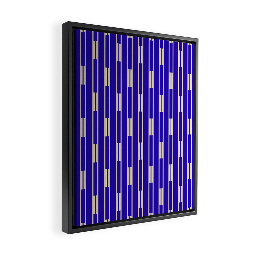Minimalist Geo Chain Vertical Block Stripe Pattern in Cobalt Blue and Beige Framed Canvas Print Gallery Image 2