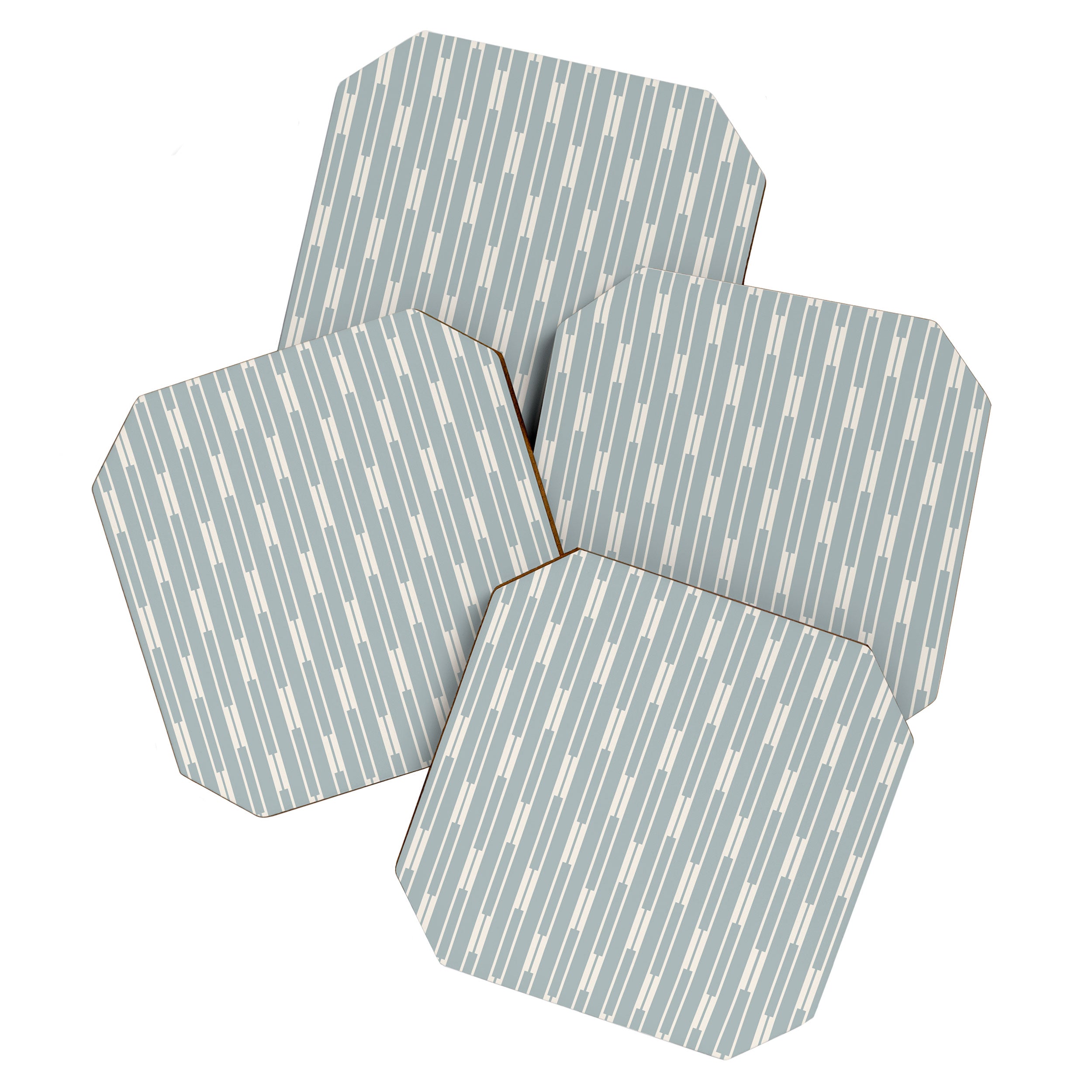 Minimalist Geo Chain Vertical  Block Stripe Pattern in Light Blue Gray and Cream Coaster Gallery Image 1