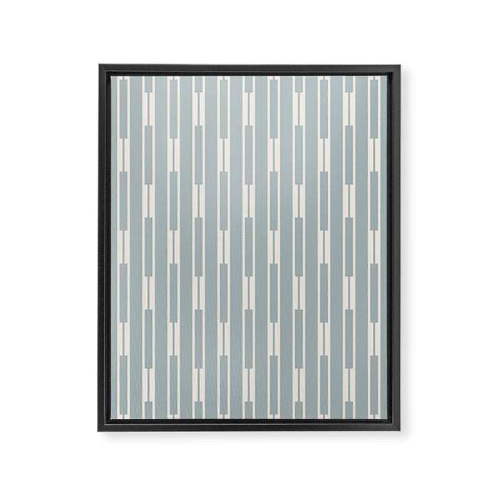 Minimalist Geo Chain Vertical  Block Stripe Pattern in Light Blue Gray and Cream Framed Canvas Print Gallery Image 1