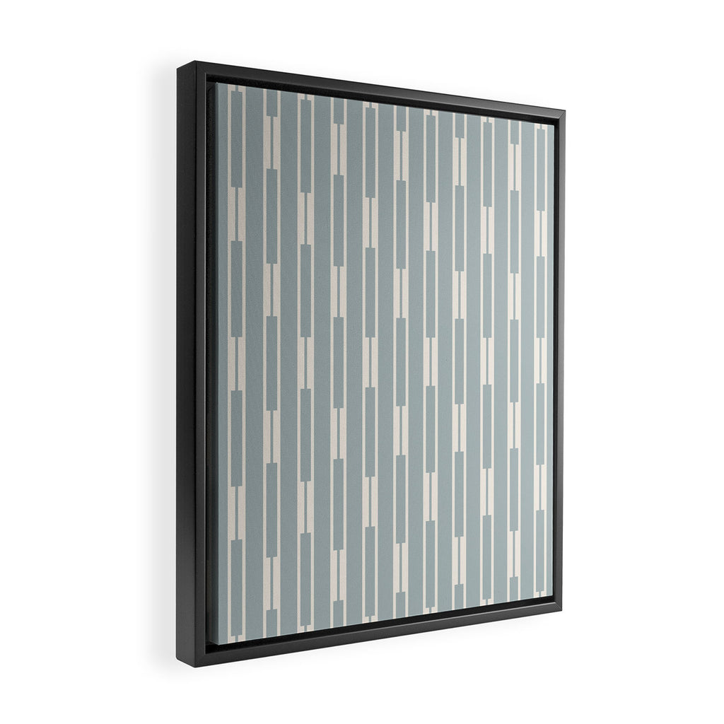 Minimalist Geo Chain Vertical  Block Stripe Pattern in Light Blue Gray and Cream Framed Canvas Print Gallery Image 2