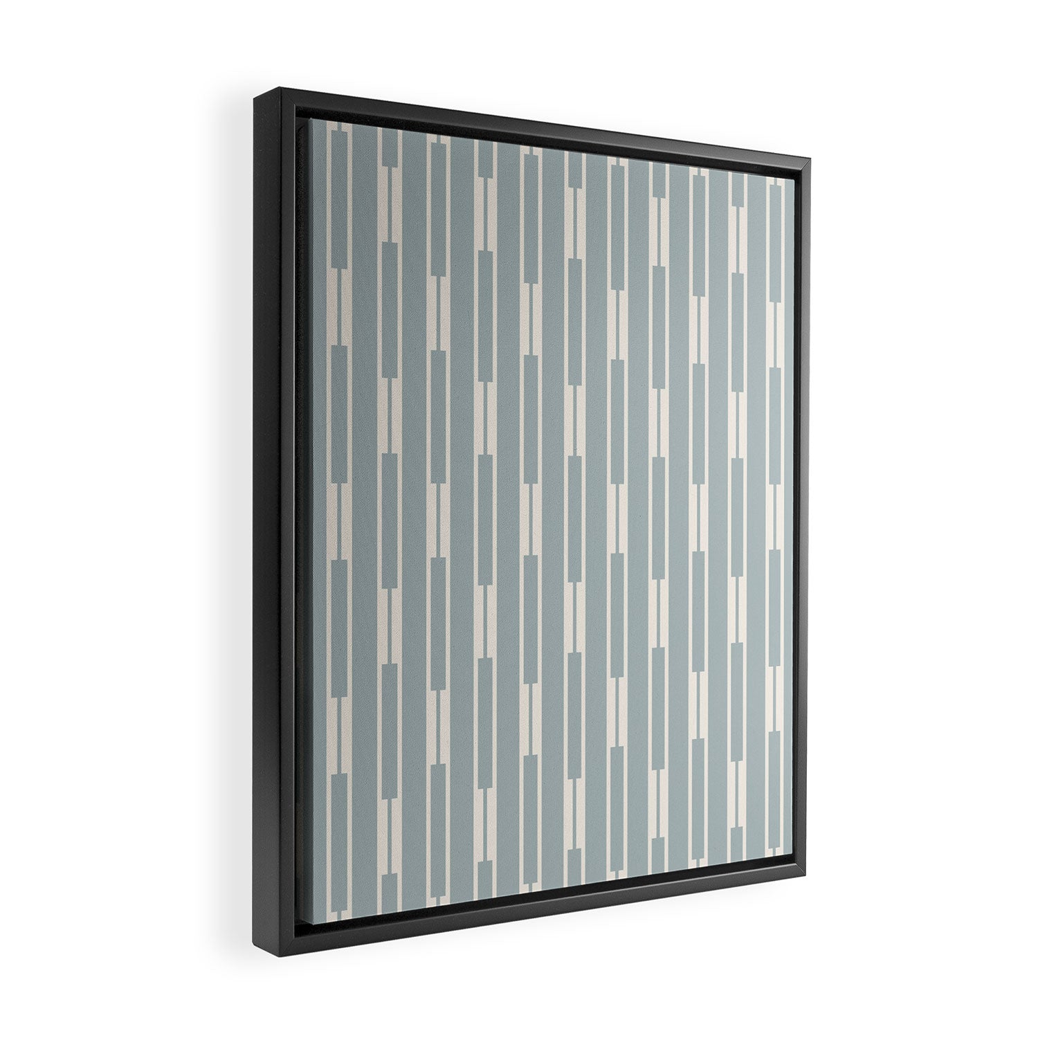 Minimalist Geo Chain Vertical  Block Stripe Pattern in Light Blue Gray and Cream Framed Canvas Print Gallery Image 2