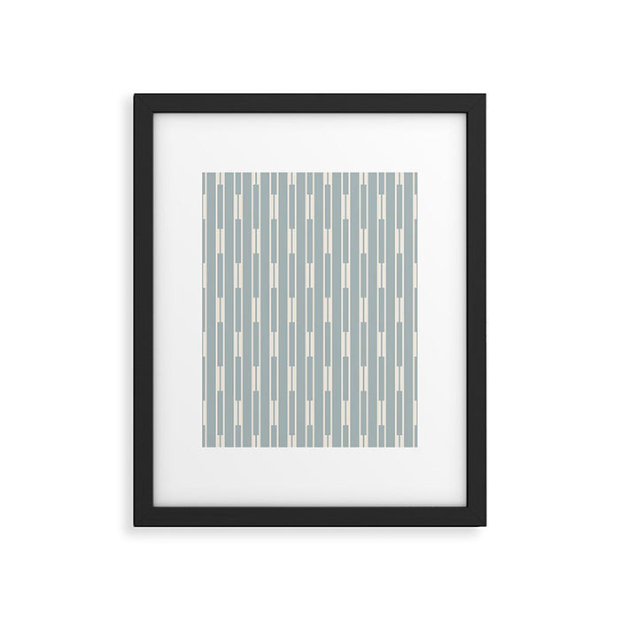 Minimalist Geo Chain Vertical  Block Stripe Pattern in Light Blue Gray and Cream Framed Art Print Gallery Image 1