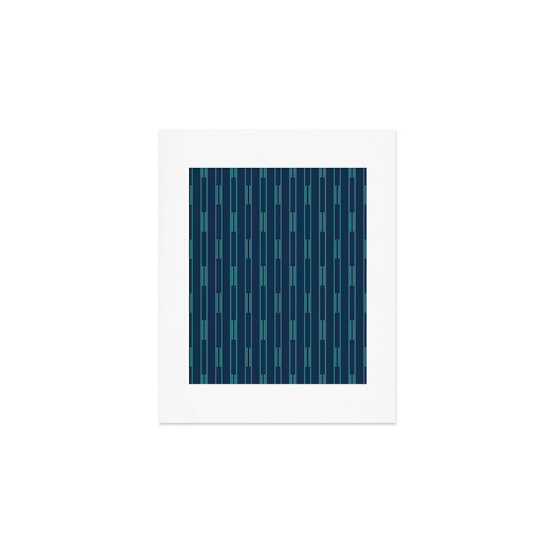 Minimalist Geo Chain Vertical  Block Stripe Pattern in Teal and Navy Blue Art Print Gallery Image 1