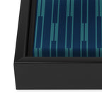 Minimalist Geo Chain Vertical  Block Stripe Pattern in Teal and Navy Blue Framed Canvas Print Gallery Image 3