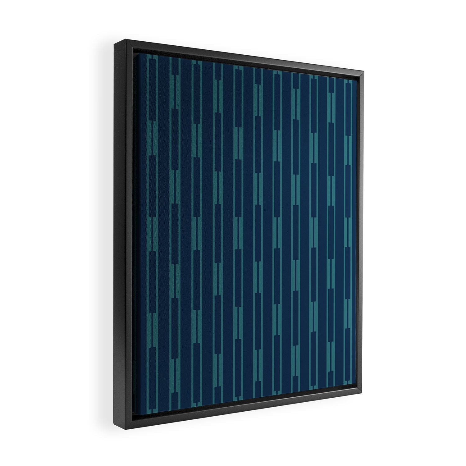 Minimalist Geo Chain Vertical  Block Stripe Pattern in Teal and Navy Blue Framed Canvas Print Gallery Image 2